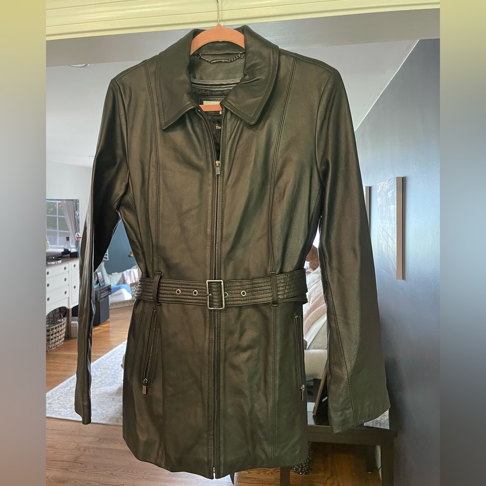 Wilsons Leather Black Belted Jacket